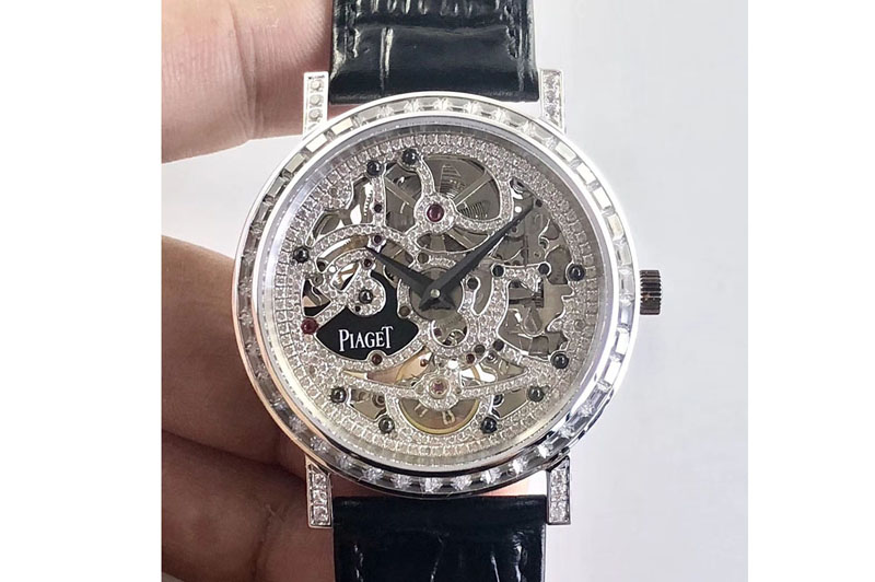 Piaget Tradition SS BBR Best Edition Diamond Paved Skeleton Dial on Black Leather Strap A23J