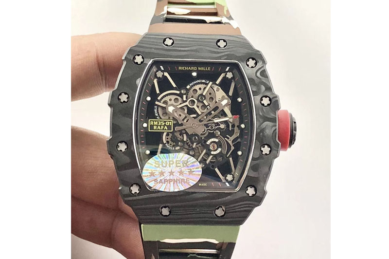 Richard Mille RM035-01 Forge Carbon Case KVF Best Edition Skeleton Dial Red on Camo Rubber Strap MIYOTA8215