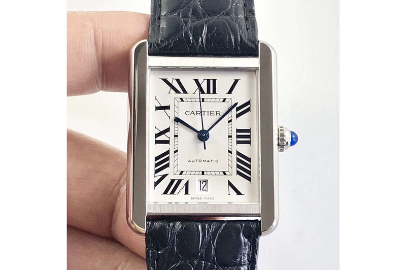 Cartier Tank Solo 31mm SS KZF 1:1 Best Edition White Dial on Black Croco Strap MIYOTA 9015