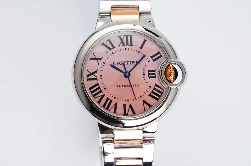 Cartier Ballon Bleu 33mm SS/RG AF 1:1 Best Edition Pink Textured Dial on SS/RG Bracelet SEIKO NH05A