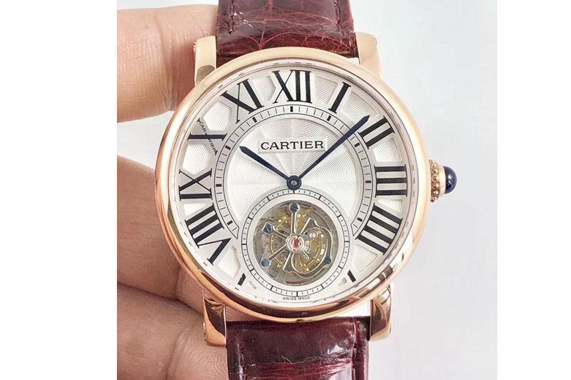 Cartier Rotonde Flying Tourbillon RG BLF Best Edition White Dial on Brown Leather Strap V2