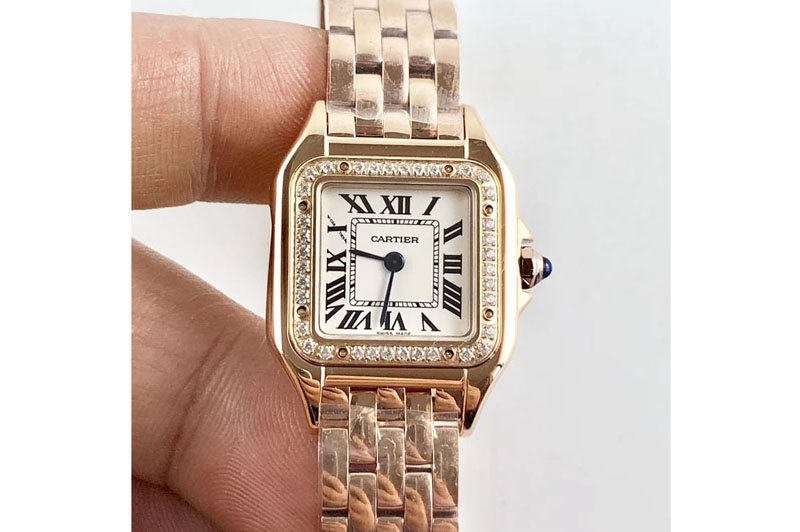 Cartier Panthère Secrete Ladies 22mm Diamond Bezel RG 8848F 1:1 Best Edition White Dial on RG Bracelet Ronda Quartz