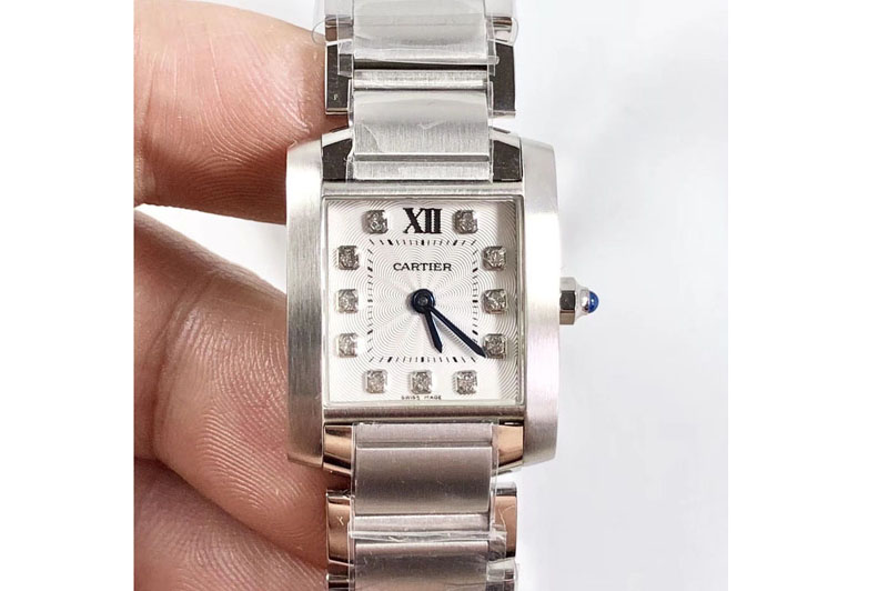 Cartier Tank Francaise Ladies 25mm SS 8848F 1:1 Best Edition White Dial Diamond Markers on SS Bracelet Ronda Quartz