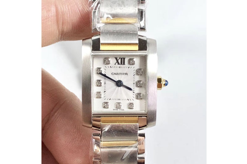 Cartier Tank Francaise Ladies 25mm SS/YG 8848F 1:1 Best Edition White Diamond Dial on SS/YG Bracelet Ronda Quartz