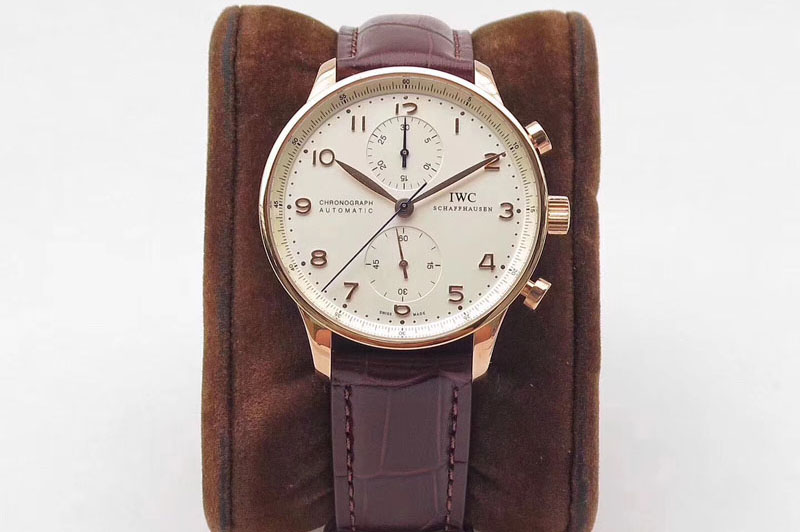 IWC Portuguese IW371480 ZF V3 1:1 Best Edition RG White dial on Brown Leather Strap A79350 (Slim Movement)