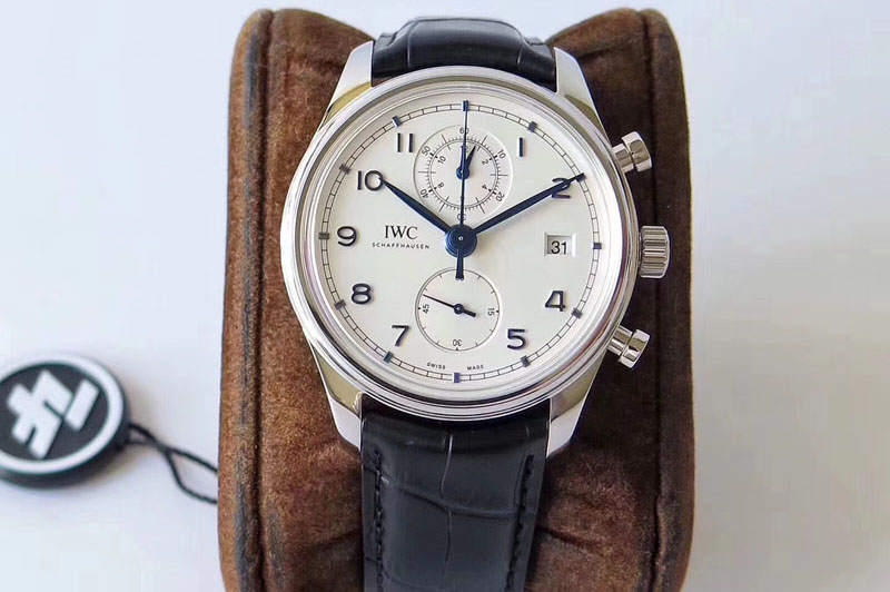 IWC Portugieser Chrono Classic 42 IW390406 ZF 1:1 Best Edition White dial blue markers on Black Leather Strap A7750