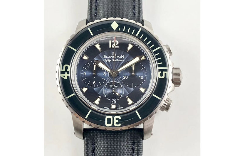 Blancpain Fifty Fathoms SS Blue OMF 1:1 Best Edition Blue Dial on Sail-canvas Strap A7750 (Free Extra Strap And Tool)