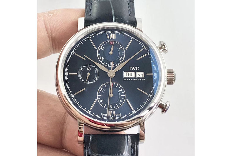 IWC Portofino IW391001 SS ZF 1:1 Best Edition Blue Dial Silver Markers on leather strap Cal.79320