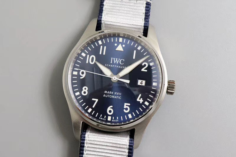 IWC Mark XVIII IW327010 SS M+F 1:1 Best Edition Blue Dial on White Nylon Strap A35111 (Free Leather)