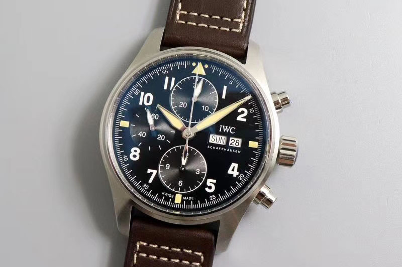 IWC Pilot Chrono Spitfire IW387902 ZF 1:1 Best Edition Brown Dial on Brown Leather Strap A7750