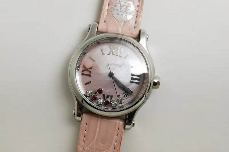 Chopard Happy Love 278559 36MM YF Best Edtion SS Pink Dial On Pink Leather Strap Automatic Movement