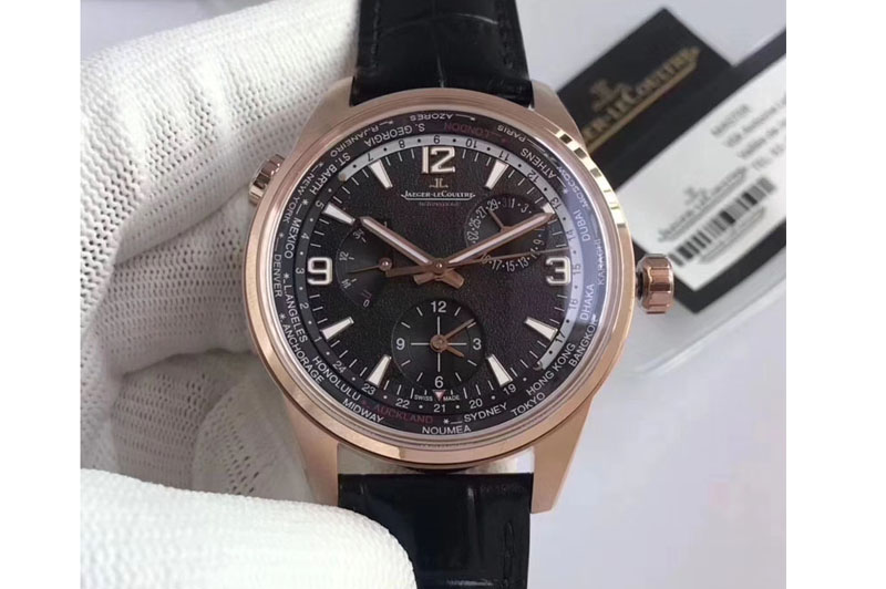 Jaeger-LeCoultre Polaris Geographic TWA Best Edtion RG Black Textured Dial on Black Leather Strap A936