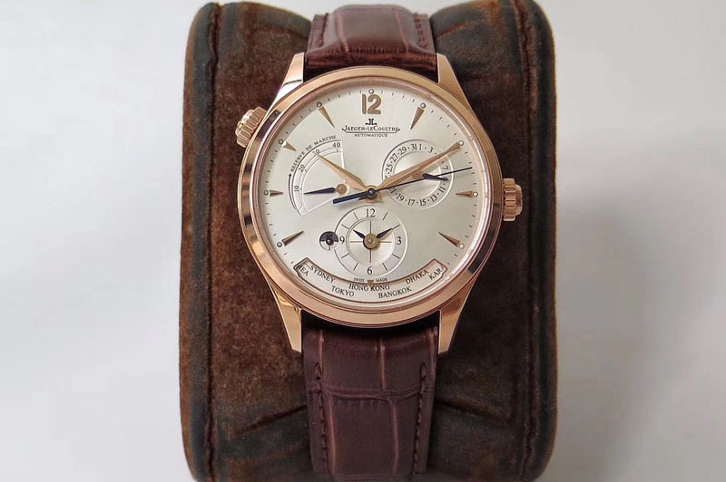 Jaeger-LeCoultre Master Geographic Real PR RG ZF 1:1 Best Edition White Dial on Brown Leather Strap A939
