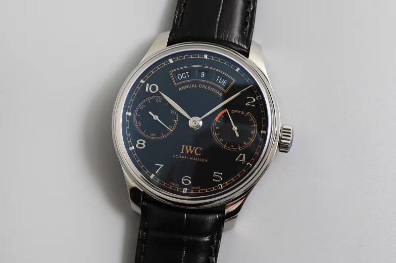 IWC Portuguese Real PR Real Annual Calendar IW503502 ZF 1:1 Best Edition Black Dial on Black Leather Strap A52850