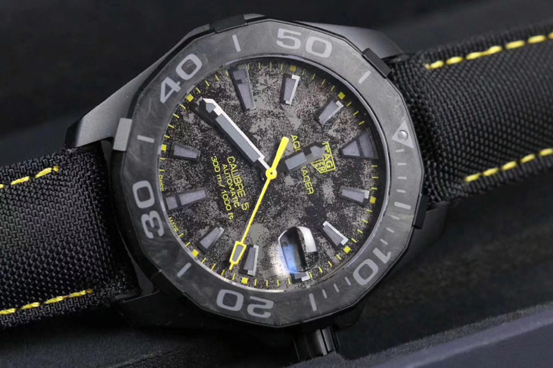 TAG Heuer Carbon Aquaracer Calibre 5 Special Series TBF 1:1 Best Edition "single yellow"Black Nylon Strap SW200