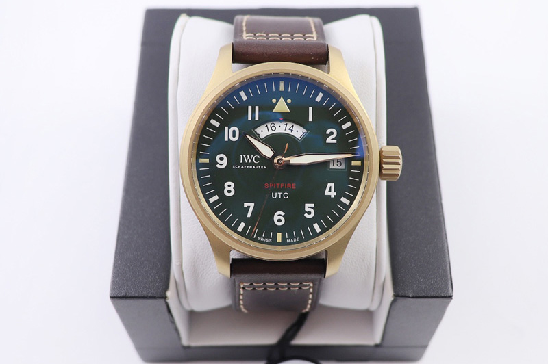 IWC IW327101 Pilot Watch UTC Spitfire Edition MJ271 ZF Best Edtion Bronze Green Dial in Brown Leather