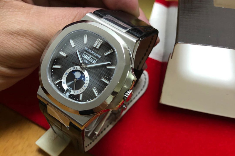 Patek Philippe Nautilus 5726 PF Best Edition Gray Dial Working Annual Calendar On Black Croco Leather strap A.324