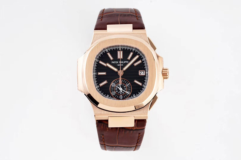 Patek Philippe Nautilus 5980 RG 3KF Best Edition Black Dial on Brown Leather Strap A7750