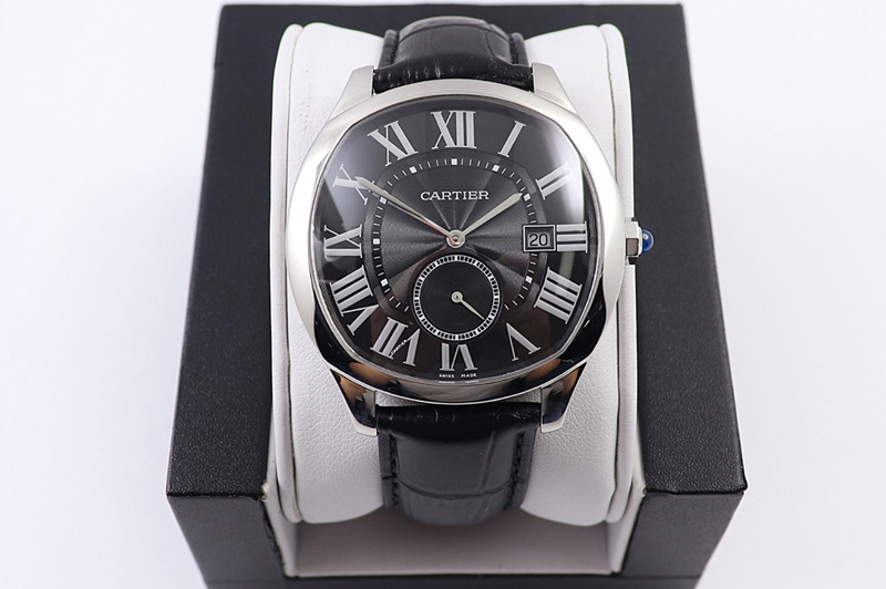 Cartier Drive de SS GSF 1:1 Best Edition Black Textured Dial on Black Leather Strap A23J to 1904-PS MC V2
