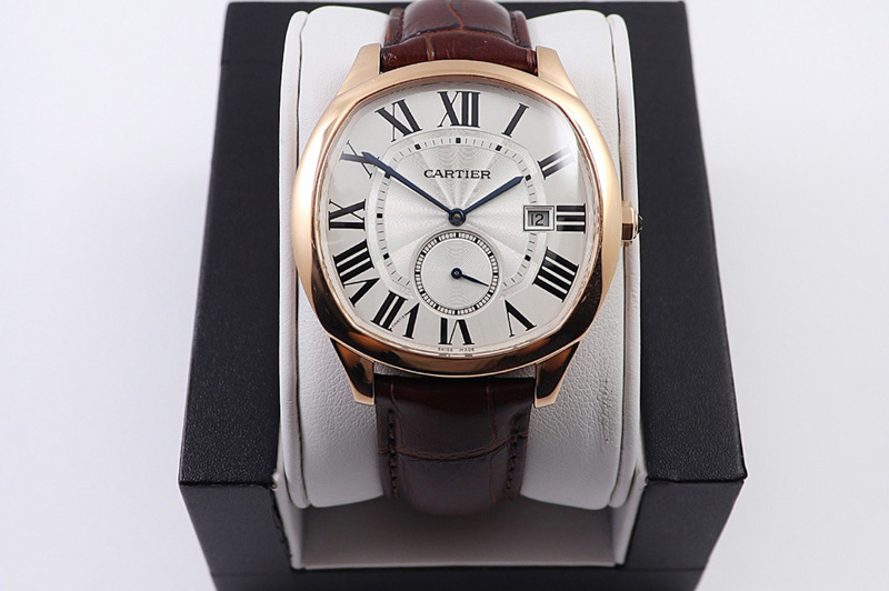 Cartier Drive de SS GSF 1:1 Best Edition White Textured Dial on Brown Leather Strap A23J to 1904-PS MC V2