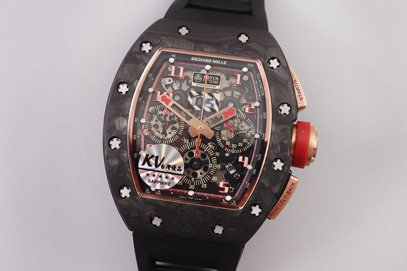 RM011 NTPT Chrono Lotus KVF 1:1 Best Edition Crystal Dial on Black Rubber Strap A7750 V2