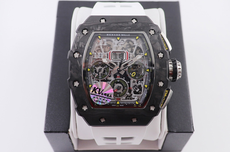 RM011 NTPT Chrono KVF 1:1 Best Edition Crystal Dial on White Rubber Strap A7750 V2