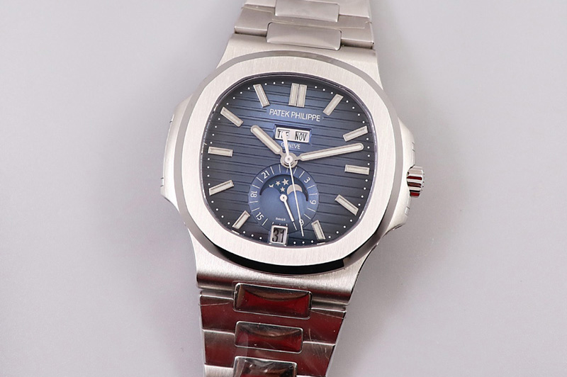 Patek Philippe Nautilus 5726 Complicated SS GRF 1:1 Best Edition Blue Textured Dial on SS Bracelet A324