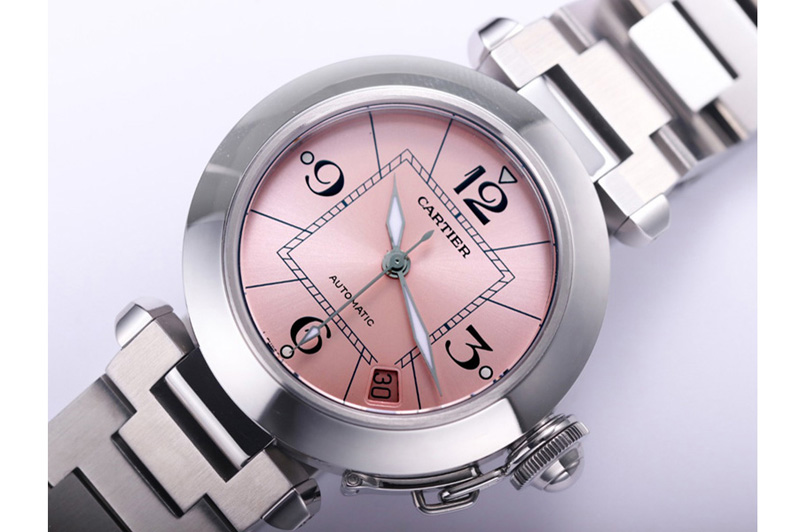 Cartier Pasha W31074M7 35mm SS V9F Best Edition Pink Dial on SS Bracelet A2892 to Cal.049