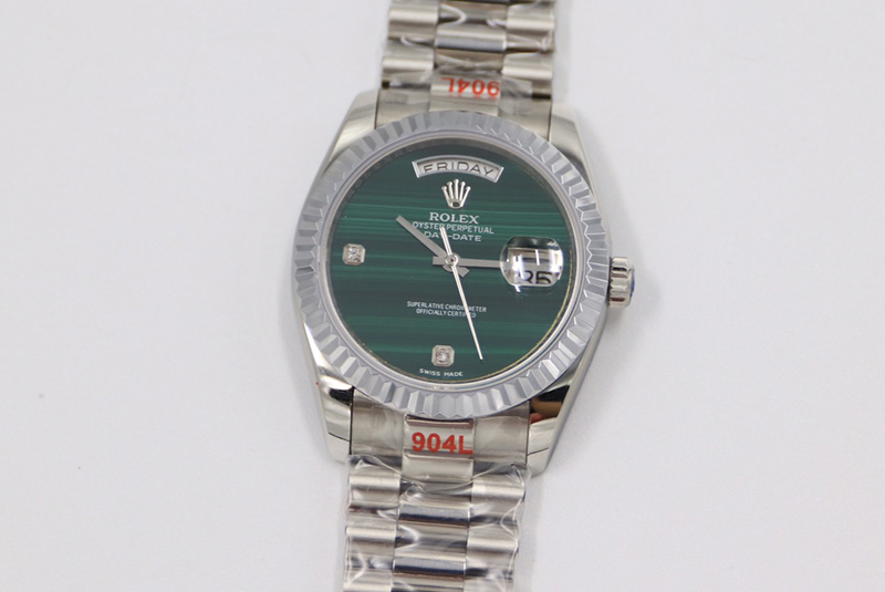 Rolex Day Date 36 SS DDF Best Edition Green Stone Dial on SS Bracelet A2836