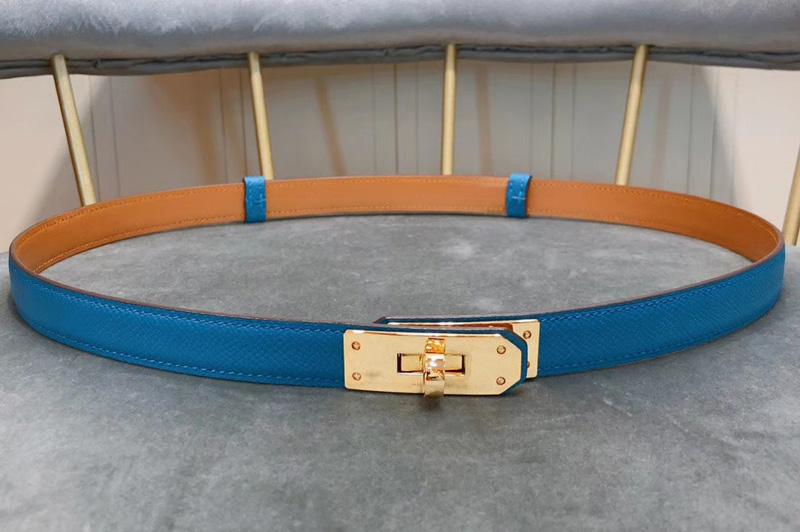 Women's Hermes 17mm Gold Kelly Buckle Leather belts in Blue Epsom Leather