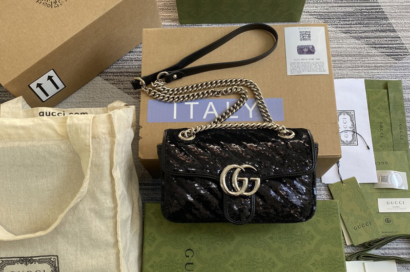 Gucci 446744 GG Marmont mini sequin shoulder bag in Black silk