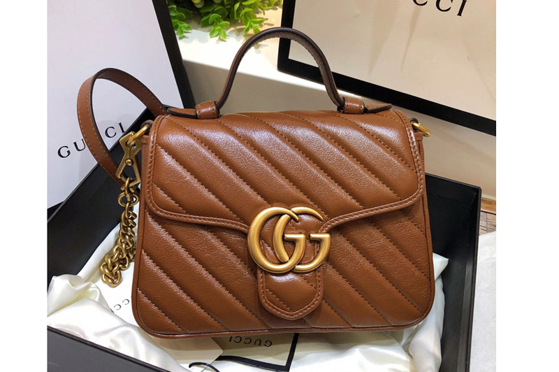 Gucci ‎583571 GG Marmont mini top handle bag in Brown diagonal matelassé leather