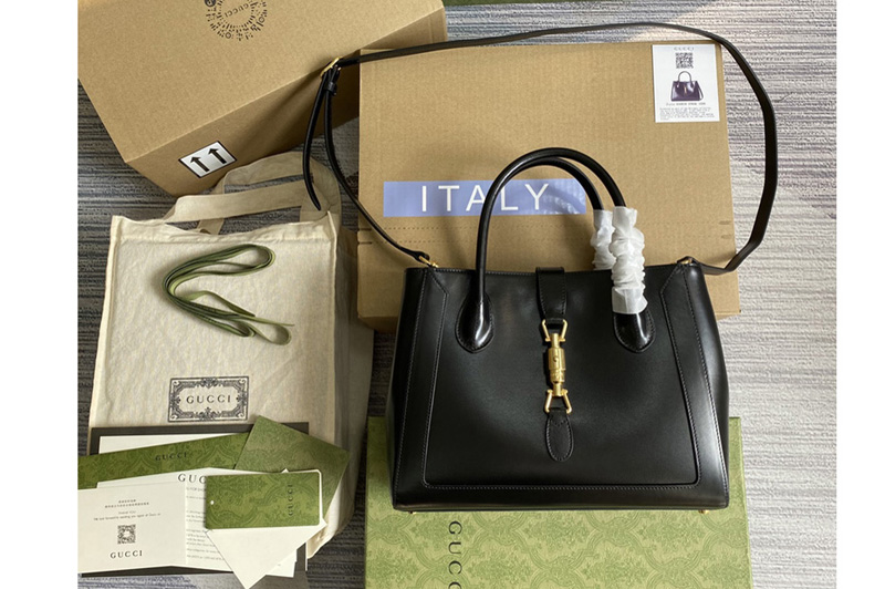 Gucci 649016 Jackie 1961 medium tote bag in Black leather