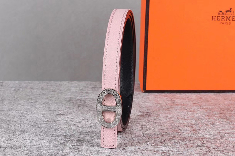 Women's Hermes 13mm Mini Athena buckle Reversible belt in Pink Epsom Leather