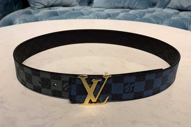 Louis Vuitton M0087Q LV Initiales 40mm Reversible Belt in Damier Graphite Canvas Gold Buckle