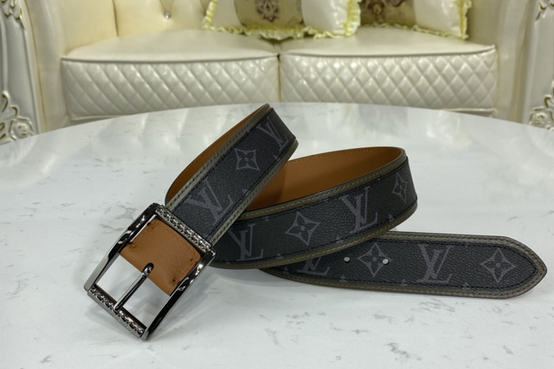 Louis Vuitton M0262V LV Reverso 40mm reversible belt in Monogram Eclipse and Khaki Green/Tan Brown With PVD Buckle
