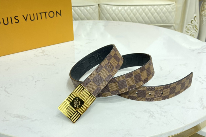 Louis Vuitton M0268U LV Damier Plate 35mm reversible belt in Damier Ebene/Black With Gold Buckle