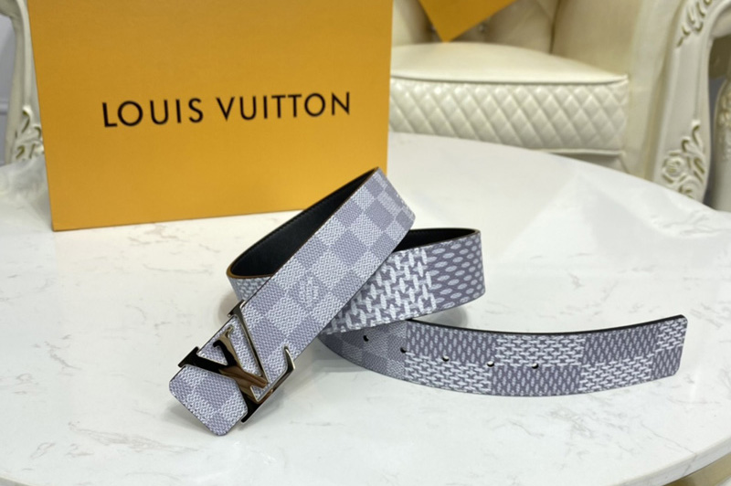 Louis Vuitton M0342V LV Initiales 40mm reversible belt in Antarctica Silver/Black Damier Graphite canvas With Silver Buckle