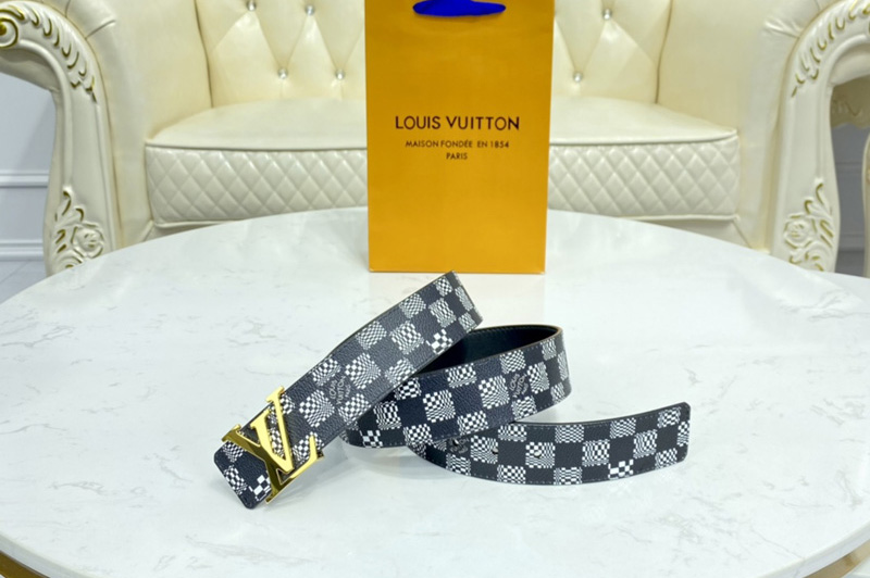 Louis Vuitton MP289V LV Anagram 40mm reversible belt in Black/White Distorted Damier canvas With Gold Buckle
