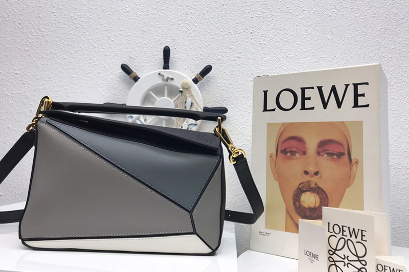 Loewe Small Puzzle bag in Blue/Grey/White classic calfskin