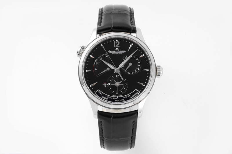 Jaeger-LeCoultre Master Geographic Real PR SS ZF 1:1 Best Edition Black Dial on Black Leather Strap A939