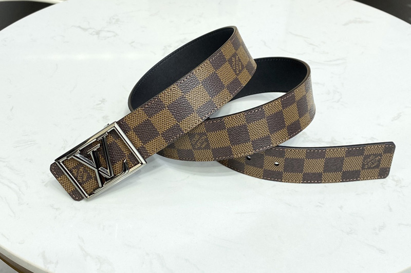 Louis Vuitton M0471V LV Pyramide Frame 40mm reversible belt in Damier Ebene Canvas/calf leather With Black Buckle