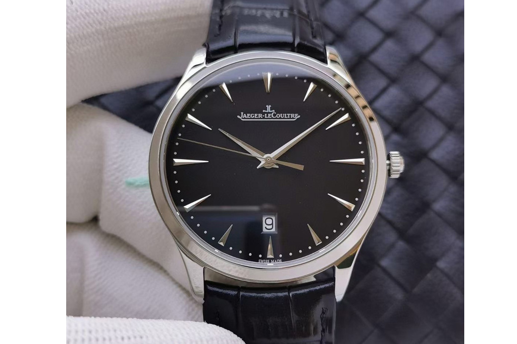 Jaeger-LeCoultre Master Ultra Thin Date 1288420 SS ZF 1:1 Best Edition Black Dial on Black Leather Strap A899/1