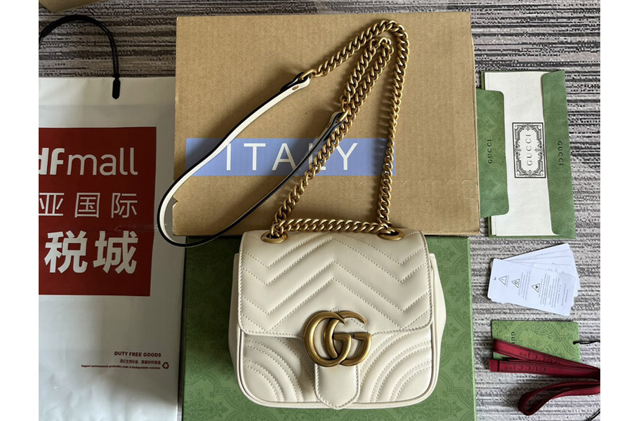 Gucci 739682 GG Marmont mini shoulder bag in White matelassé chevron leather