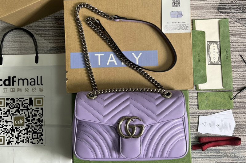 Gucci 443497 GG Marmont small shoulder bag in Purple matelassé chevron leather