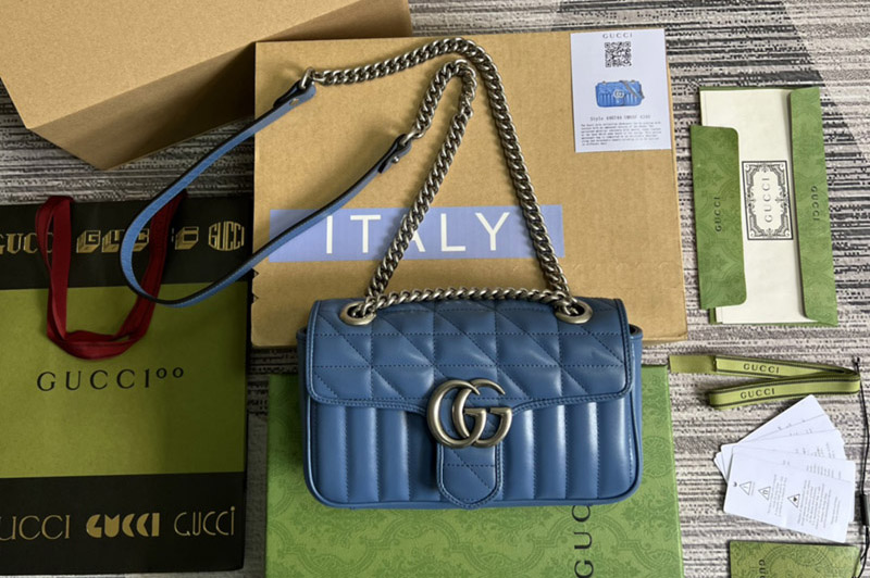 Gucci 446744 GG Marmont mini shoulder bag in Blue matelassé leather