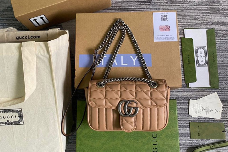Gucci 446744 GG Marmont mini shoulder bag in Brown matelassé leather