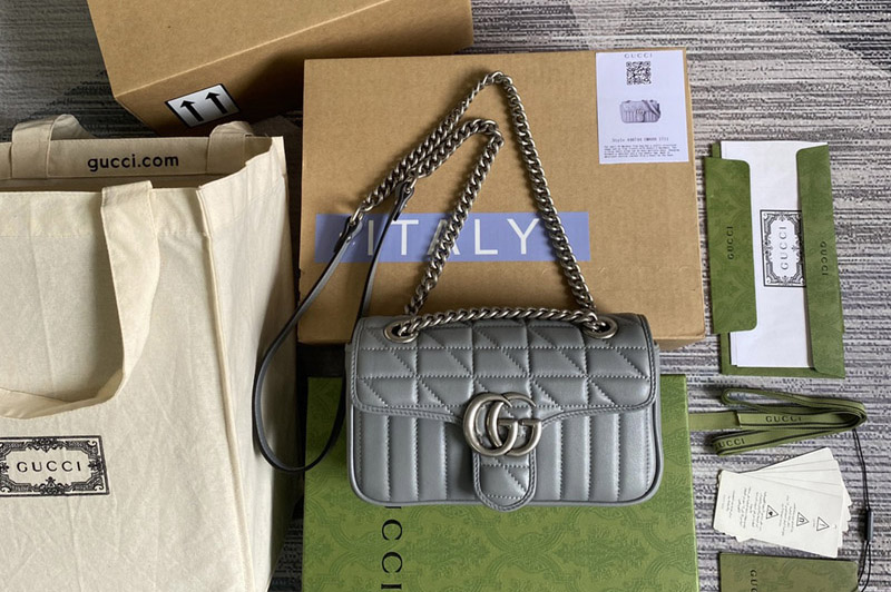 Gucci 446744 GG Marmont mini shoulder bag in Grey matelassé leather