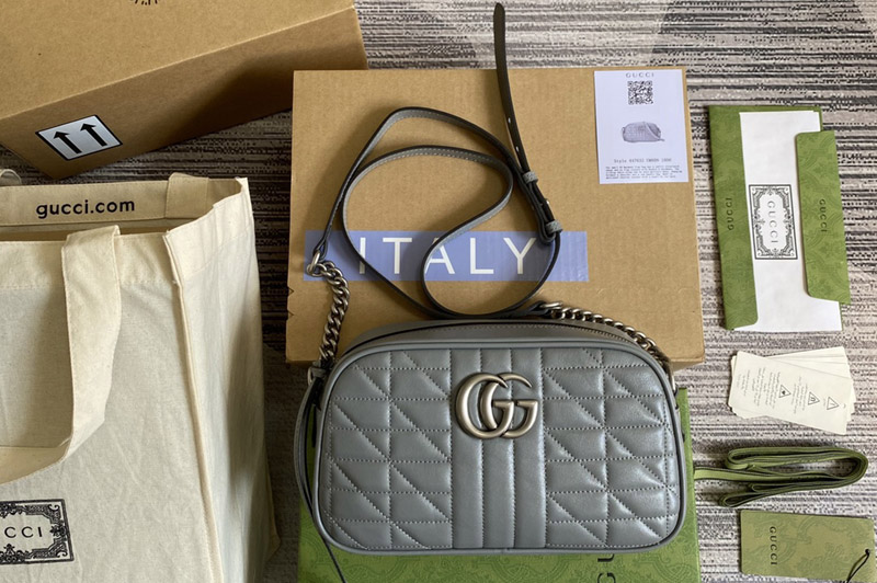 Gucci 447632 GG Marmont small shoulder bag in Grey matelassé leather