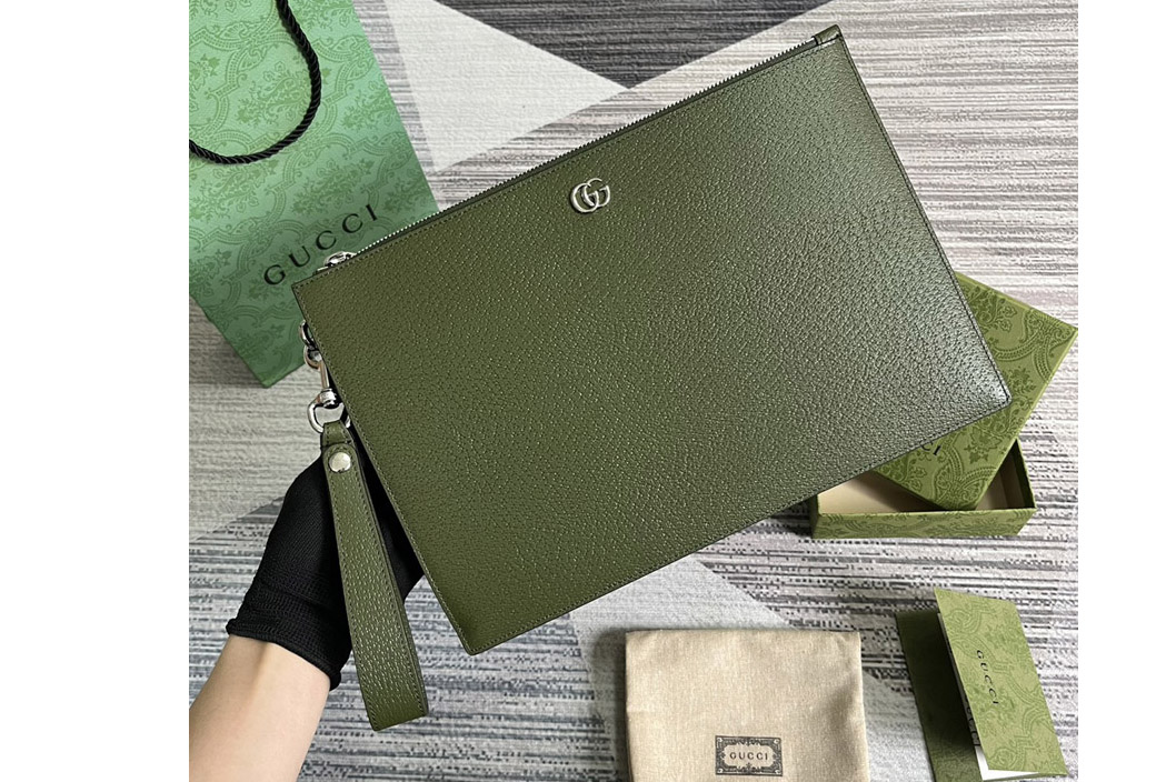 Gucci 475317 GG Marmont pouch in Green leather